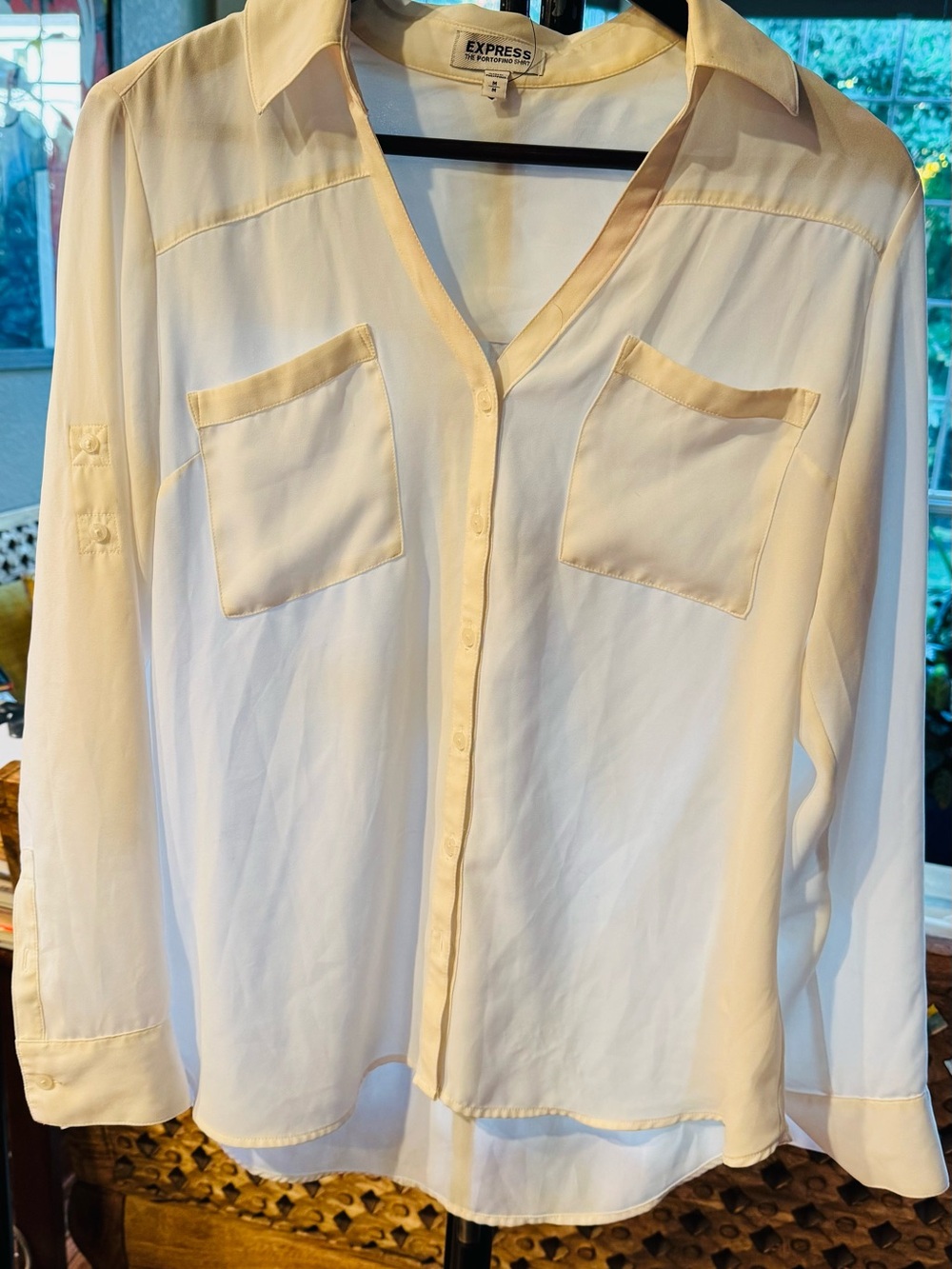 Express Cream Button-Up Shirt with Patch Pockets